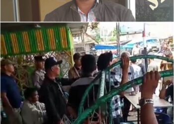 Tampak bagian kepala korban penembakan, Pendi Simarmata di perban oleh tim medis (gambar atas). Warga Tigarungu heboh menyaksikan penembakan tersebut (gambar bawah)